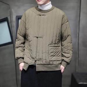 Veste d'hiver de style chinois rétro pour hommes longue rembourrée en coton avec col à capuche vêtements d'extérieur chauds couleur unie Parkas vestes bouffantes - Product Image 2