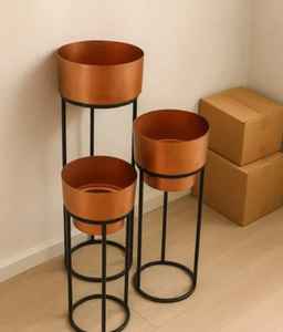 Ensemble de 3 supports de plantes en fer forgé modernes, finition cuivre, hauteur 36 pouces, résistants à la rouille et légers - Product Image 4