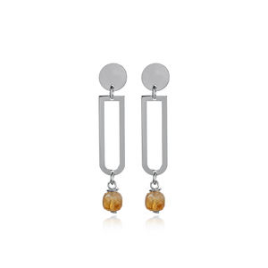 ต่างหูทรงเรขาคณิตเรียบง่ายประดับพลอยซิทริน งานแฮนด์เมดจากตุรกี ชุบทอง เงินแท้ 925 สำหรับวันครบรอบ - Product Image 5