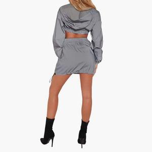 เสื้อฮู้ดแขนยาวเซ็กซี่สำหรับผู้หญิง, ชุดสองชิ้นเสื้อครอปท็อปพร้อมกระโปรงลายสไตล์ Prince Industry - Product Image 3