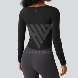 Haut de yoga à manches longues pour femmes, vêtements de sport respirants avec t-shirt de sport exposé pour femmes et avec soutien-gorge, taille plus - Product Image 2