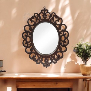 Precio asequible Espejo decorativo de madera Montaje en pared ovalado blanco enmarcado para un elegante dormitorio de hotel Acento decorativo - Product Image 5