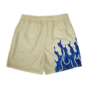 Pantalones cortos de baloncesto de entrenamiento informales para hombre, pantalones deportivos de cintura media con estampado gráfico de llama de malla transpirable, pantalones cortos atléticos azules - Product Image 6