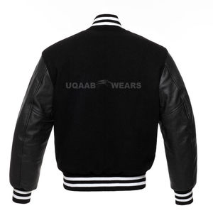 เสื้อแจ็คเก็ตเบสบอลวิทยาลัยสำหรับผู้ชาย คอตั้งเคลือบผิว ผ้าฝ้าย 100% มีฮู้ด - Product Image 2