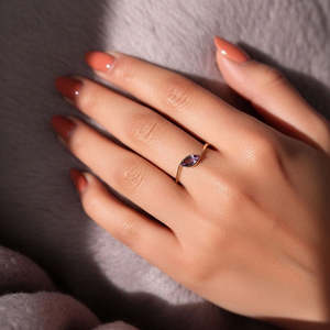 Bague élégante en feuille d'argent de Hallmark, plaquée or rose 18 carats avec améthyste taille princesse, style éternité tendance, cadeau idéal - Product Image 2