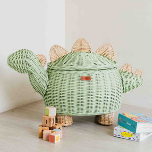 Cesta de mimbre con tapa en forma de dinosaurio, cestas de almacenamiento más vendidas, accesorios para la sala de juegos de bebés. - Product Image 4