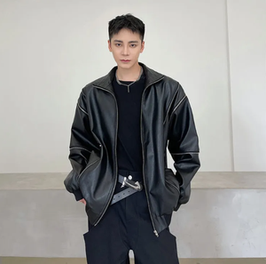 Veste en cuir pour homme sur mesure à col montant, fabriquée au Pakistan, produit phare, vestes en cuir pour homme, teinture noire, design personnalisé - Product Image 4