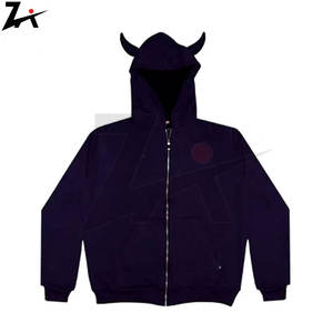 Sudadera con Capucha para Hombre, Estilo Hip Hop Gótico, Color Sólido 3D, Algodón Grueso, Cierre de Cremallera, Bordado 3D, Corte Holgado, Moda de Invierno - Product Image 1