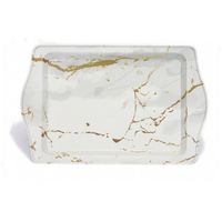 Plateau rectangulaire Kontensan en marbre blanc 160x190 mm avec poignée, grand, moderne, décoratif, adapté aux aliments, pour la maison et la restauration