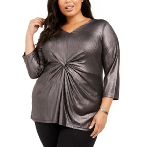Top in Maglia da Donna Alfani Taglia Extra Large Nero con Design Intrecciato Metallizzato sul Davanti - Product Image 1