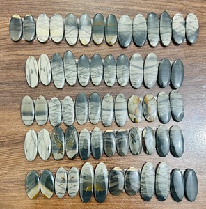 Hermoso par de anillos de oreja de jaspe Picasso, cabujón de calidad Natural, piedras preciosas sueltas, pulido a mano suave, verde para joyería curativa, - Product Image 1