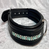 Colliers de chien rembourrés en cuir de vache véritable, collier de chien avec cristal Bling canal vide, collier de chien en cuir cousu solide
