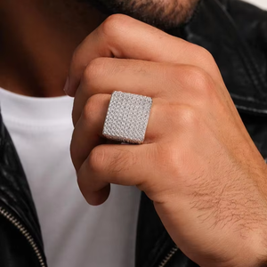 แหวนเงินประดับเพชรโมอิสซาไนต์ทรงกลมแบบเต็มวง ดีไซน์หรูหรา - Product Image 1