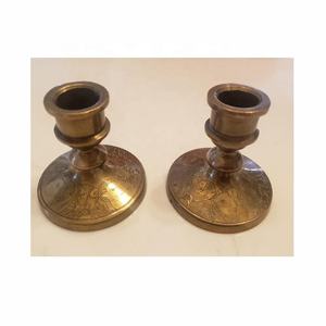 Ensemble de 2 bougeoirs en laiton vintage, laiton massif lourd, bougeoir moderne en laiton pour Diwali, décoration festive pour la maison - Product Image 4