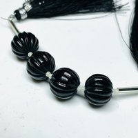 Perles de pierre précieuse en spinelle noire sculptée en forme de melon, 12 mm, perles citrouille, certifiées par un tiers pour la fabrication de bijoux