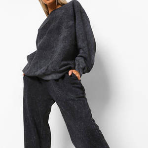 Traje de sudor de lana suave con puños acanalados Cómodo chándal de dos piezas para mujer para deportes y uso diario - Product Image 6