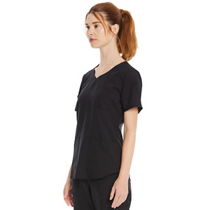 Women's Black Scrub Set V-Neck <b>Top</b> With Pockets And Straight Leg Pants For Hospital Uniforms - Product Image 4