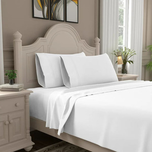 Vente en gros de draps de lit de mariage blancs simples hospitaliers médicaux hôteliers ajustés en tissu 100% coton pour 4 pièces - Product Image 6