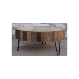 Elegante mesa de centro de madera de hierro Diseño industrial 70x70x38 cm Acabado de cera PP Ecológico para el hogar Oficina Uso en apartamentos al aire libre - Product Image 3