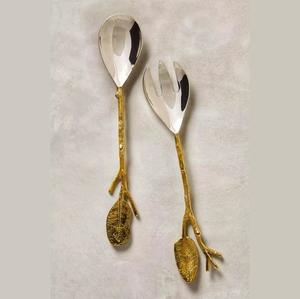 Juego de Cuchara y Tenedor para Servir Multiusos de Acero Inoxidable Dorado, Servidor de Ensaladas de Metal Estilo Martillado para Buffet de Pasta y Mesa de Comedor - Product Image 2