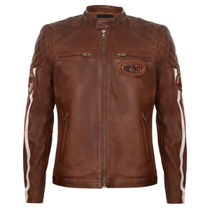 Veste de moto en cuir d'hiver de haute qualité à la mode pour hommes Veste en cuir finie brodée pour hommes - Product Image 1