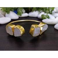 Brazalete de Latón Chapado en Oro con Incrustaciones Geométricas de Granate, Estilo Vintage, Joyería Unisex para Bodas