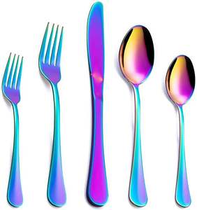 Cubiertos de Acero Inoxidable, Cucharas, Tenedores, Cuchillos, Juego de Cubiertos de Acero Inoxidable Color Arcoíris, Juego de Cubiertos para Cafetería - Product Image 2