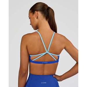 Soutien-gorge de sport rembourré imprimé pour le yoga - Indigo électrique - Mer Baltique - Grande taille - Haut de sport confortable en coton - Product Image 6