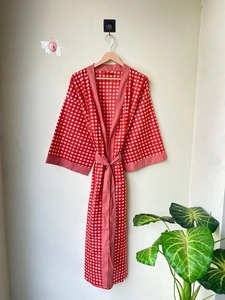 เสื้อคลุมกิโมโนผ้าฝ้ายออร์แกนิกลายตารางทำด้วยมือสไตล์อินเดียชุดใส่อยู่บ้านสไตล์โบฮีเมียนน้ำหนักเบาใส่ได้ทั้งชายและหญิง - Product Image 4