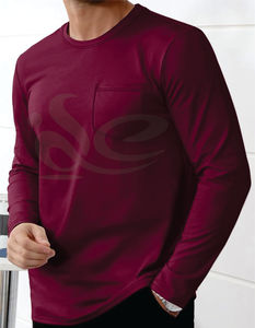 Camiseta de algodón grueso de manga larga para hombre, cuello redondo, estilo urbano, 100% algodón, transpirable, antiarrugas, con logo personalizado, alta calidad - Product Image 3