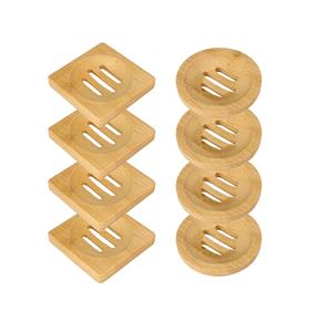Lot de 8 porte-savon en bambou porte-savon en bois naturel ensemble carré et rond porte-savon plateau salle de bain stockage économiseur pour douche - Product Image 1