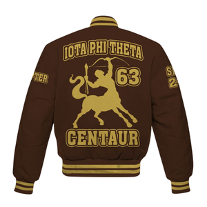 Iota Phi Theta 1963 Varsity Jacket Letterman Style Greek Life Brown Gold Fraternity Prendas de abrigo Premium Collegiate Apparel - Product Image 3