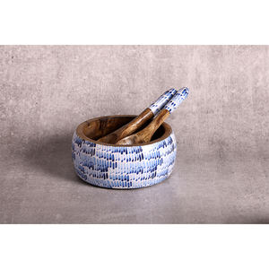 Nouvel arrivage Meilleur fournisseur Bol à salade en bois de manguier avec finition imprimée en émail Saladier avec serveur du meilleur vendeur indien - Product Image 1