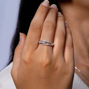Bague de fiançailles SHREYA DIAM moderne géométrique en zircon, argent 925 plaqué or rose, sertissage pavé, taille émeraude, pour femme - Product Image 1
