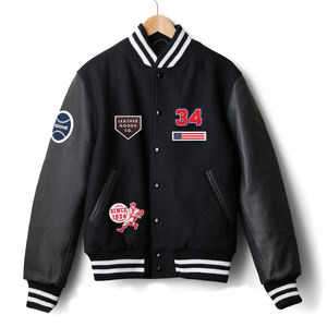 แจ็กเก็ตเบสบอลขนสัตว์100% พร้อมแขนเสื้อหนังแจ็คเก็ตขนแกะตัวหนังสือตามสั่ง - Product Image 6