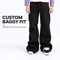Jeans baggy noirs sur mesure pour hommes, denim en coton 14 oz, broderie en forme de croix, fabrication OEM, étiquette privée, streetwear