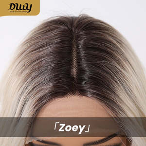 Zoey-DWY <b>Long</b> Wavy Synthetic <b>Wig</b> with T-Part Lace Front for Ombre Blonde Color Light Brown Lace - Product Image 6