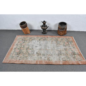 Alfombra Vintage de Lana Turca de 3,7 Pies X 6,4 Pies, Diseño de Retazos Beige y Verde, Técnica de Tejido Plano para Decoraciones de Sala de Estar, Látex de 4m - Product Image 3