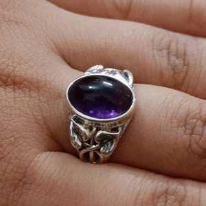 Handmade Amethyst Sterling Silver <b>Plain</b> <b>Ring</b> Natural Purple Gemstone Boho Statement Gift for Her Birthday Anniversary Christmas - Product Image 6