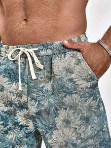 กางเกงขาสั้นผู้ชายสไตล์ฮิปฮอปผ้าแคนวาสถักโครเชต์ลายเสือดาวปักลายตามสั่ง ดีไซน์ใหม่ล่าสุดสำหรับฤดูร้อน ผลิตจากโพลีเอสเตอร์ 100% - Product Image 2