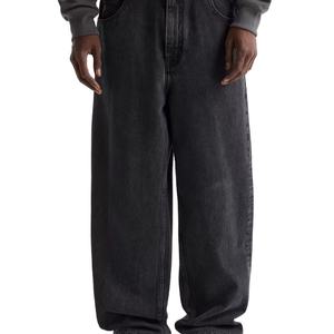 Jeans en denim vintage à jambes larges pour homme avec motif uni, écologiques, décontractés pour l'été, poches et logo personnalisé - Product Image 1