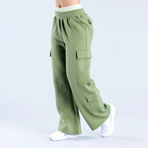 Pantalones Deportivos de Pierna Ancha para Mujer, Pantalones de Chándal con Bolsillos con Botones en la Parte Delantera, Diseño Sólido, Tejido Grueso, Estilo Cargo, Técnica Lavada - Product Image 5