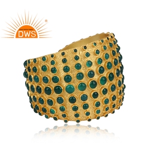 Vente chaude Argent Sterling Naturel Vert Onyx Gemme Manchette Bracelet Bijoux Personnalisés Fabricant - Product Image 3