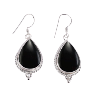 Simple fille noir Onyx pierre précieuse faite à la main 925 solide boucles d'oreilles en argent Sterling pour les femmes balancent 925 timbre boucles d'oreilles bijoux en argent - Product Image 1