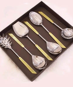 Venta al por mayor de metal creativo oro mango juego de servir en el precio bajo para la boda restaurante Hotel Uso - Product Image 3