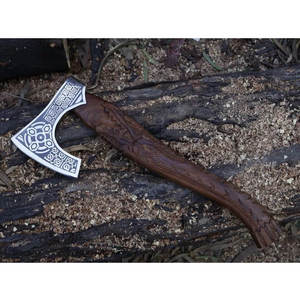 Hache Tomahawk artisanale en acier à haute teneur en carbone, manche en bois de rose, étui en cuir, 1,5 kg, multi-usages, camping, extérieur - Product Image 3