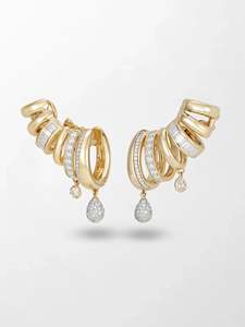 Pendientes de Diamantes Cultivados en Laboratorio con Diseño de Garra en Cascada, 3.32 Ct, Color GH, Claridad VS, 228 Piedras, Oro Amarillo de 14K, Brillo Completo en la Oreja - Product Image 6
