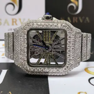 豪华定制vvs moissanite钻石机械表18k白金vvs钻石手表不锈钢男士手表