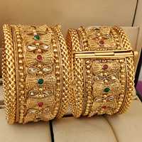 Paire de bracelets à vis plaqués or de qualité supérieure (2) Combo de bracelets traditionnels indiens pour femmes idéal pour les mariages et les fêtes