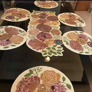 Dessous de verre noir perlé de 14 pouces fait à la main élégant tapis ronds et tampons cuisine ameublement usage alimentaire commercial - Product Image 1